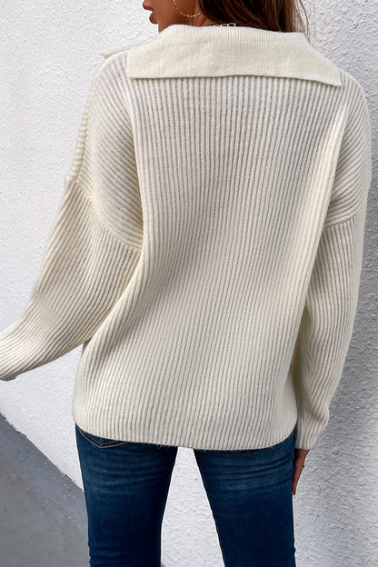 Patchwork Turndown Collar Tops Sweater（4 Colors）