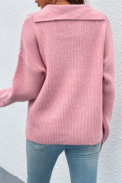 Patchwork Turndown Collar Tops Sweater（4 Colors）