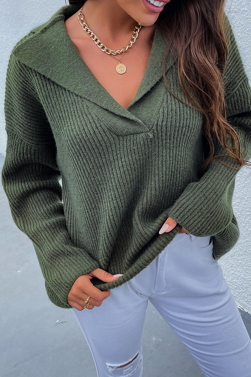 Patchwork Turndown Collar Tops Sweater（4 Colors）