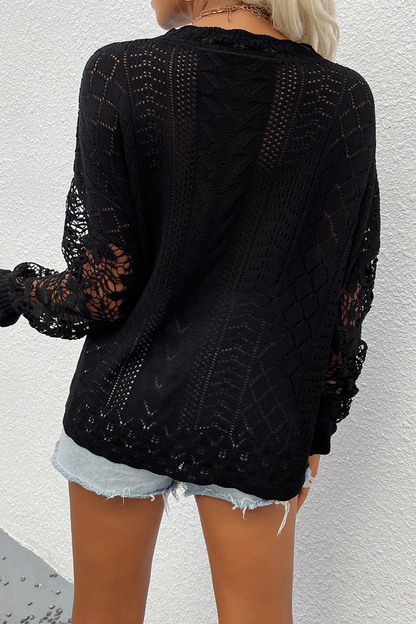 Lace Hollowed Out O Neck Tops Sweater(4 Colors)