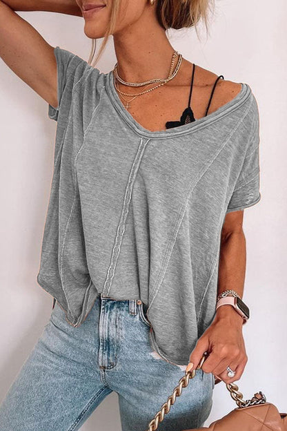 Split Joint V Neck T-shirts(4 Colors)