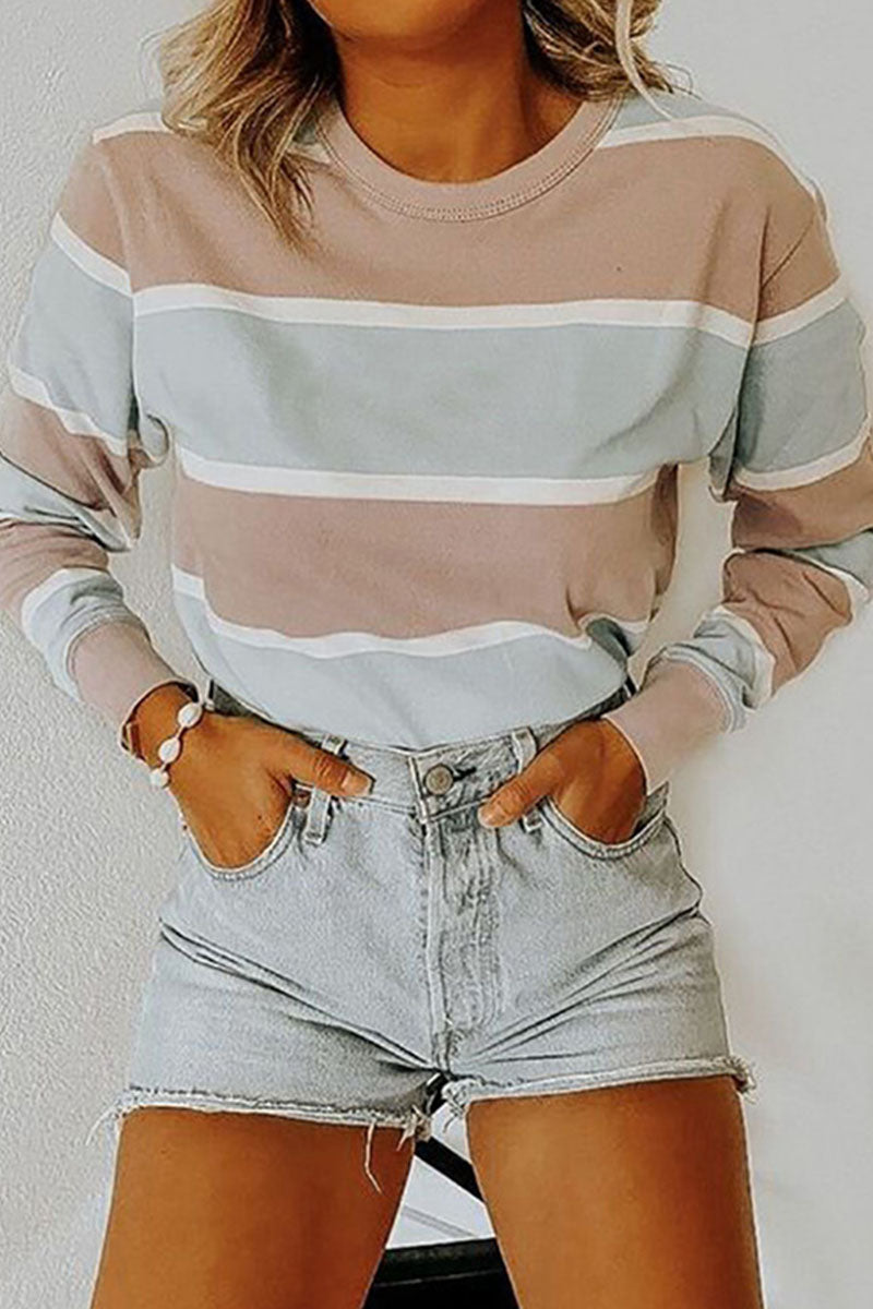 Striped Patchwork O Neck T-shirts