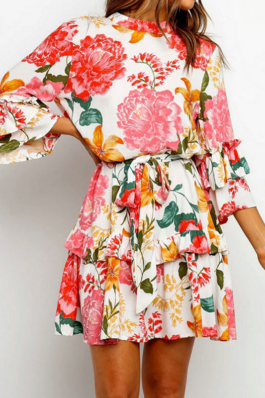 Flounce Strap Design O Neck Waist Skirt Dresses