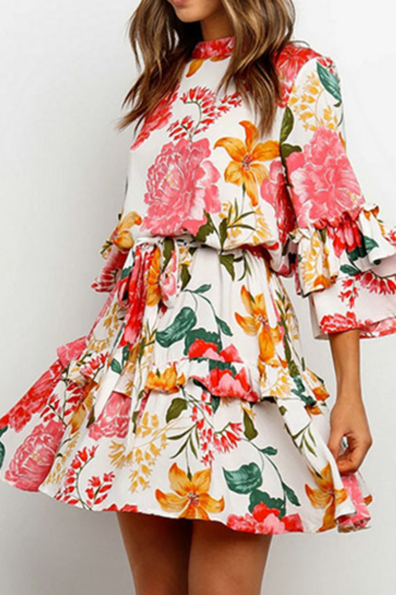 Flounce Strap Design O Neck Waist Skirt Dresses