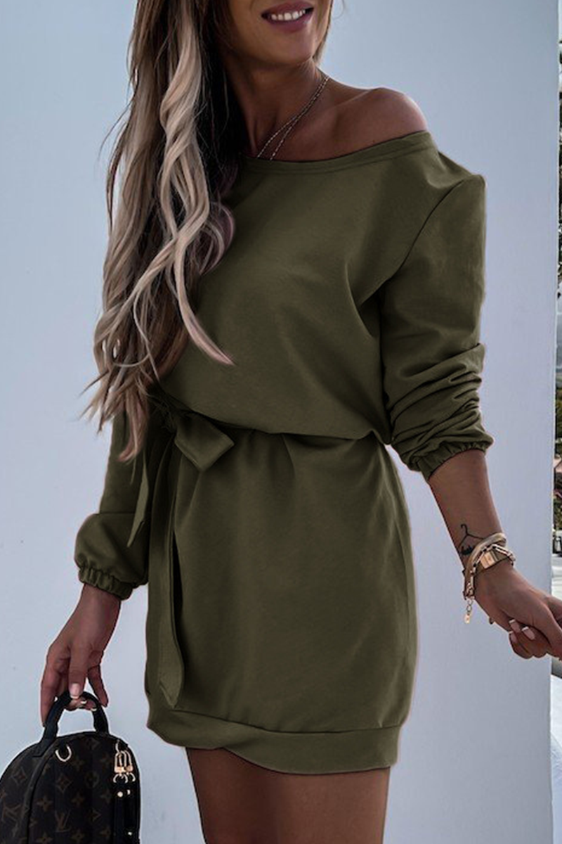 Patchwork Strap Design Oblique Collar Pencil Skirt Dresses