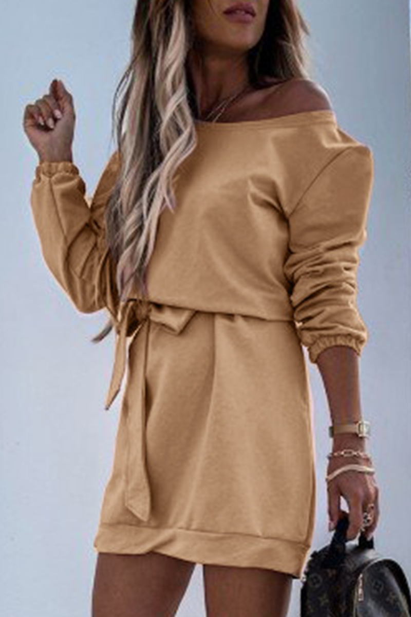 Patchwork Strap Design Oblique Collar Pencil Skirt Dresses