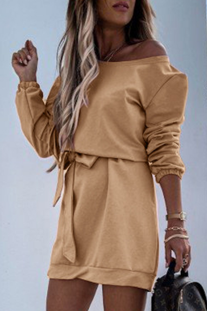 Patchwork Strap Design Oblique Collar Pencil Skirt Dresses