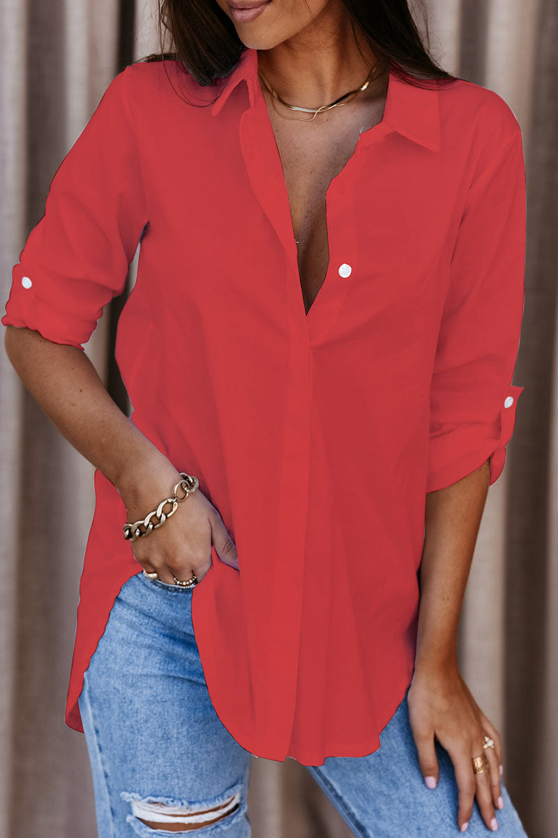Patchwork Turndown Collar Blouses(4 Colors)