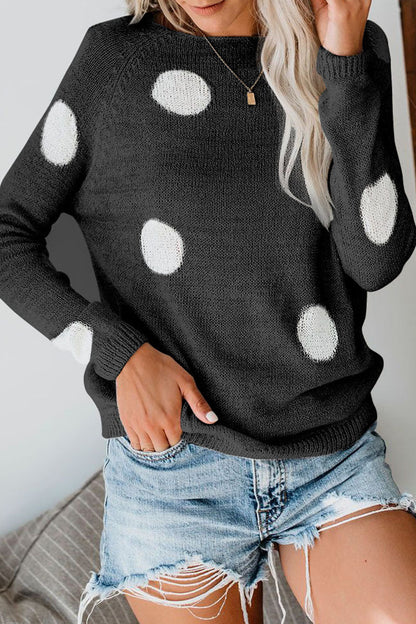 Sweet Dot Patchwork O Neck Sweaters