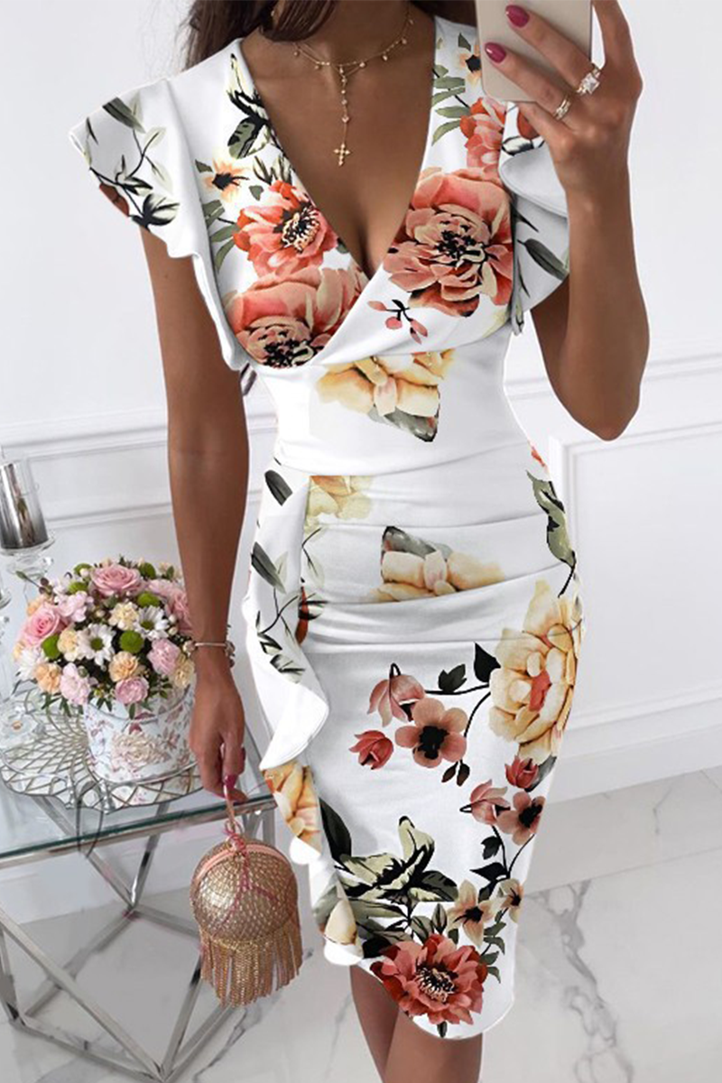 Flounce Fold V Neck Wrapped Skirt Dresses(10 Colors)