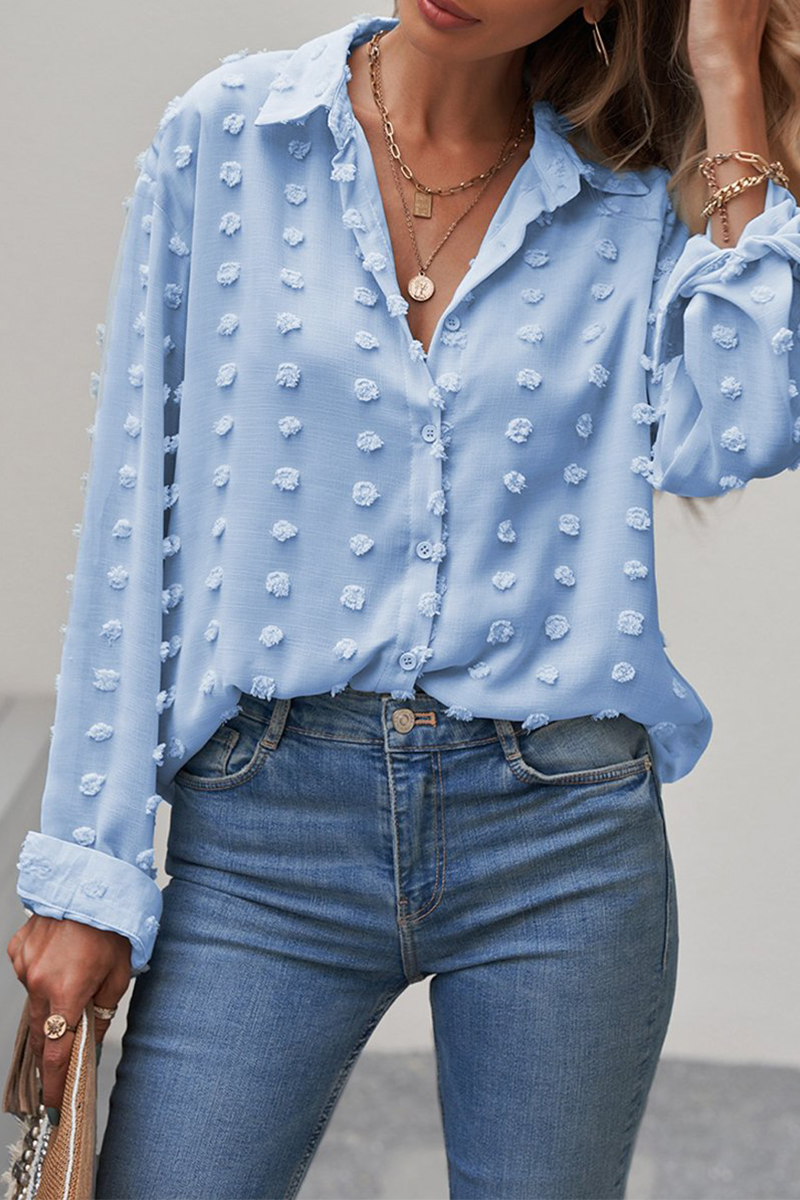 Patchwork Buckle Turndown Collar Blouses(6 Colors)