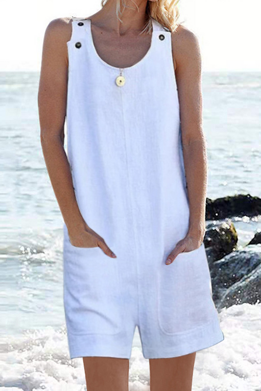 Pocket Buttons U Neck Straight Jumpsuits(5 Colors)