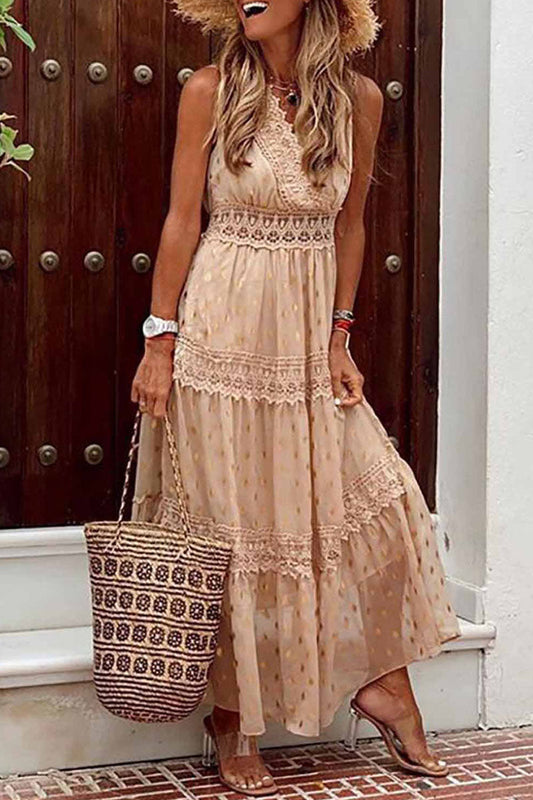 Patchwork V Neck Cake Skirt Dresses(5 Colors)