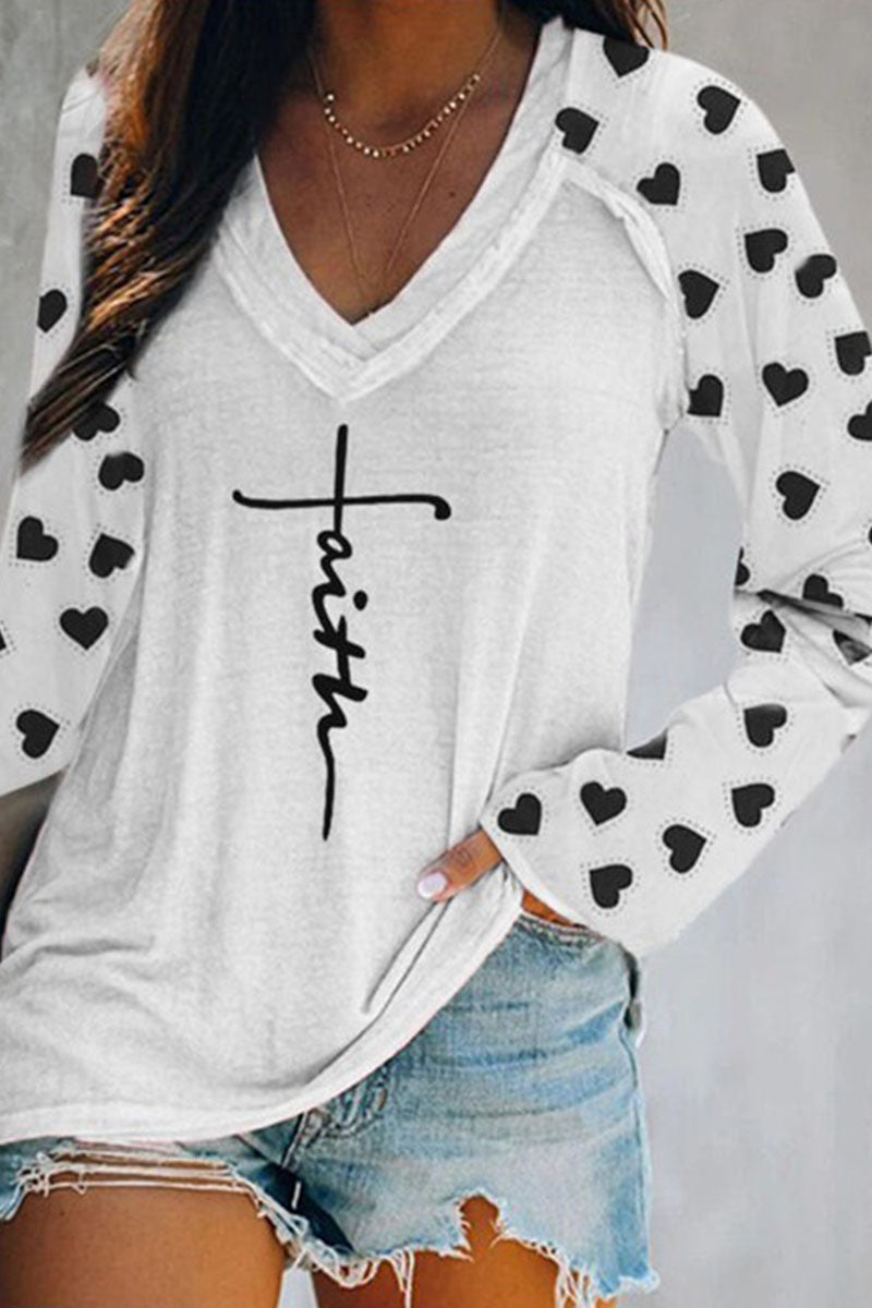 Print Patchwork V Neck T-shirts(4 Colors)
