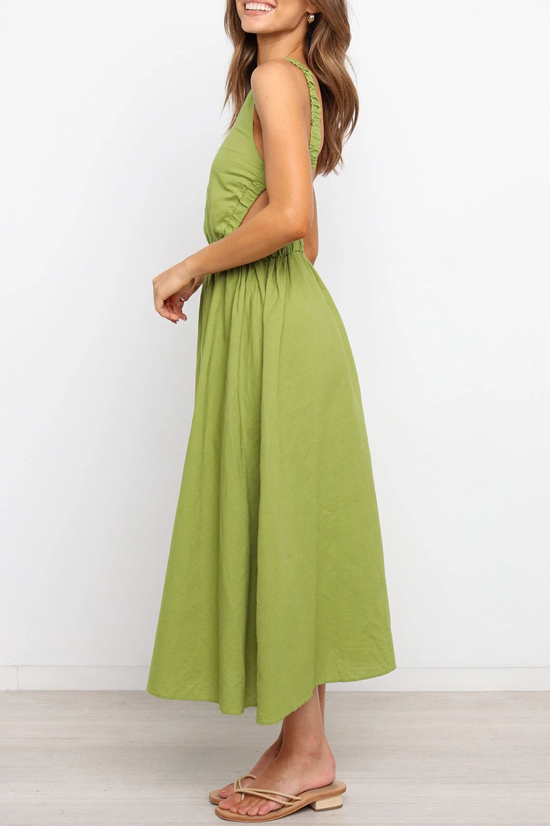 Backless O Neck Waist Skirt Dresses(4 Colors)