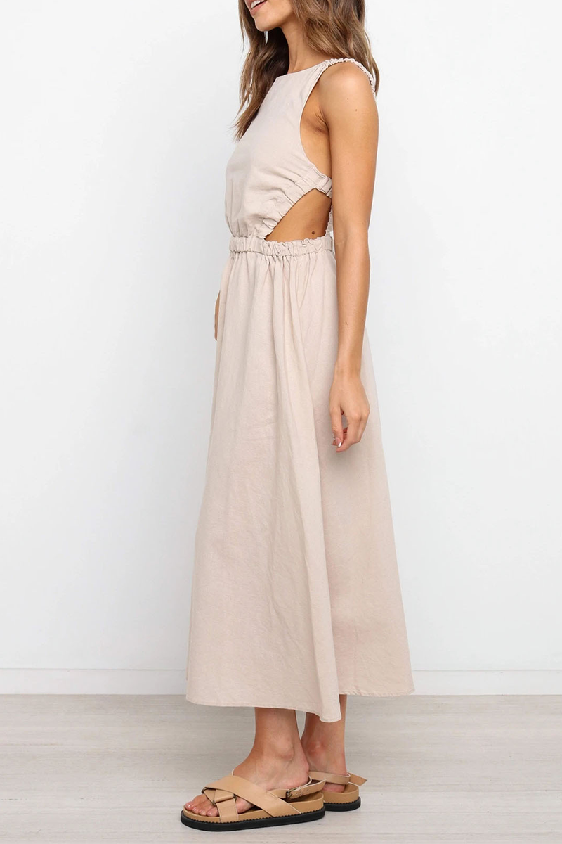 Backless O Neck Waist Skirt Dresses(4 Colors)