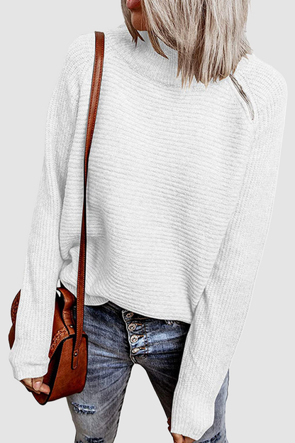 Patchwork Zipper O Neck Tops Sweater