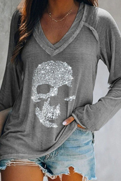 Print Patchwork V Neck T-shirts