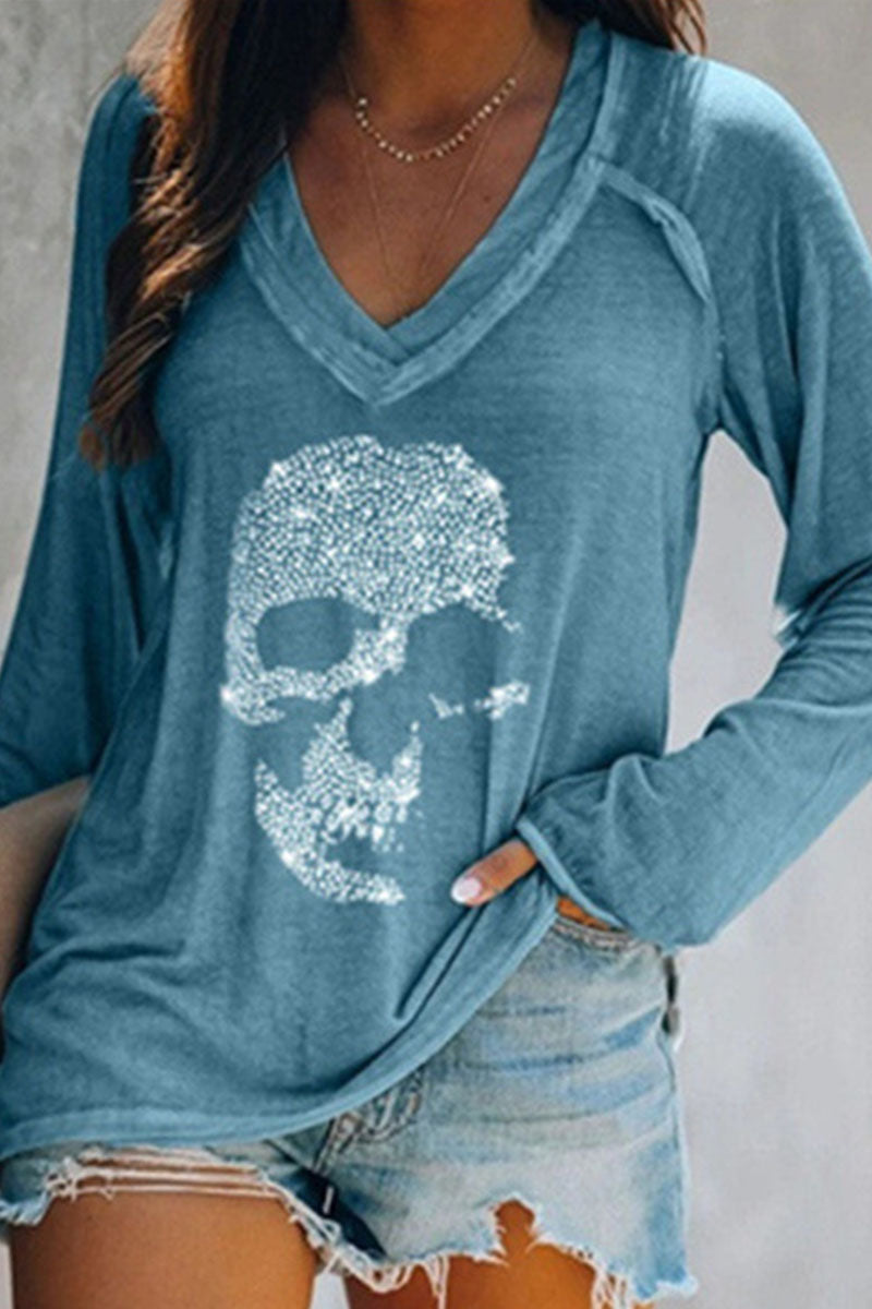 Print Patchwork V Neck T-shirts