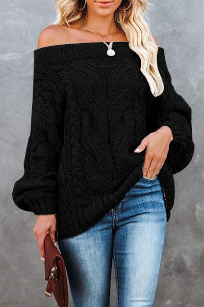 Street Patchwork Off the Shoulder Sweater(5 Colors)