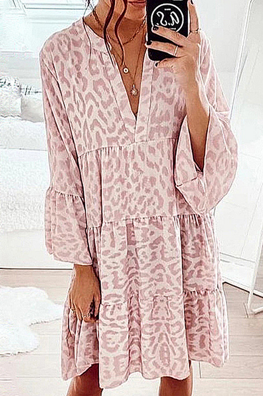 Print Patchwork Flounce V Neck Cake Skirt Dresses
