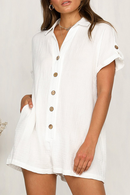 Buckle Turndown Collar Straight Jumpsuits(5 Colors)