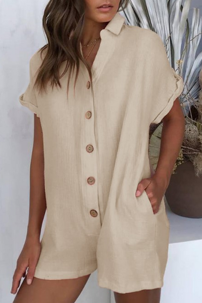 Buckle Turndown Collar Straight Jumpsuits(5 Colors)