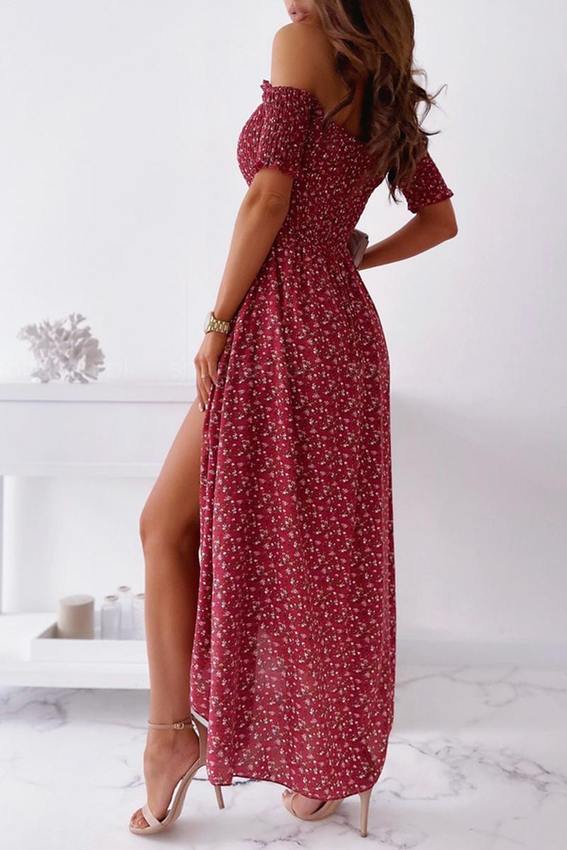 Slit Fold Off the Shoulder Waist Skirt Dresses(5 Colors)