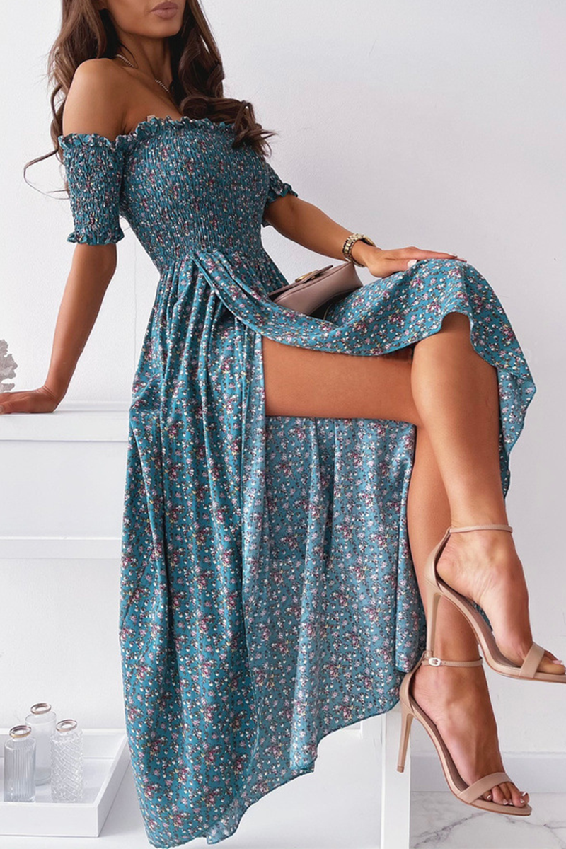 Slit Fold Off the Shoulder Waist Skirt Dresses(5 Colors)