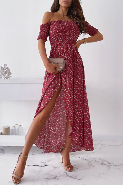 Slit Fold Off the Shoulder Waist Skirt Dresses(5 Colors)