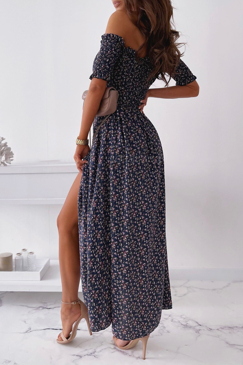 Slit Fold Off the Shoulder Waist Skirt Dresses(5 Colors)