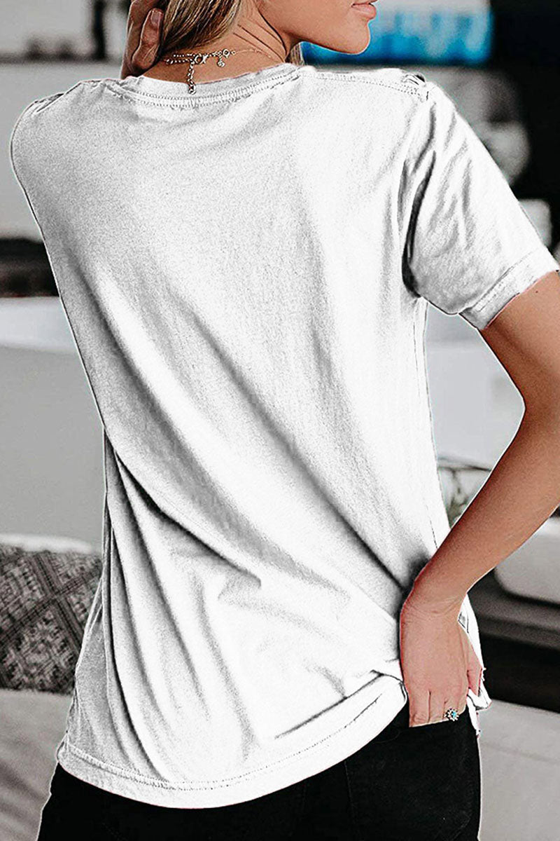 Sweet Print Split Joint O Neck T-shirts(3 Colors)