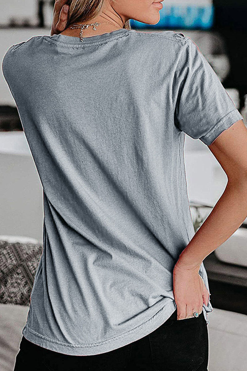 Sweet Print Split Joint O Neck T-shirts(3 Colors)