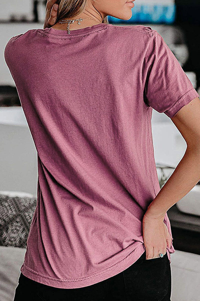 Sweet Print Split Joint O Neck T-shirts(3 Colors)
