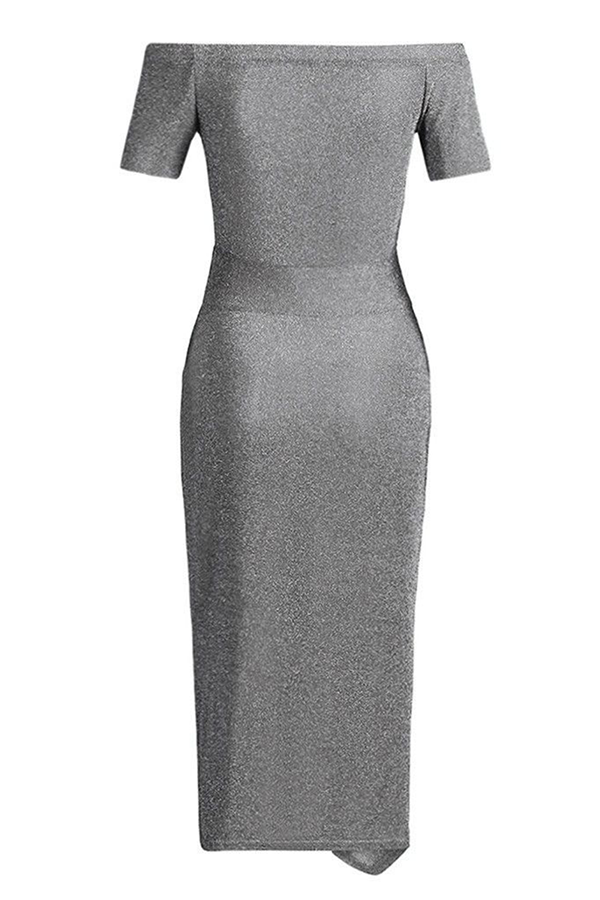 Slit Sequined Off the Shoulder Wrapped Skirt Dresses(3 Colors）