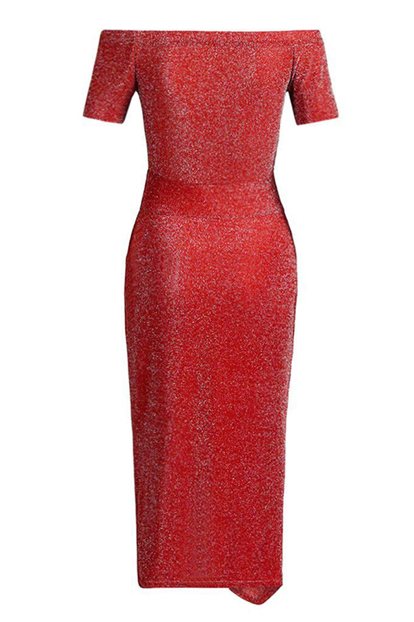 Slit Sequined Off the Shoulder Wrapped Skirt Dresses(3 Colors）