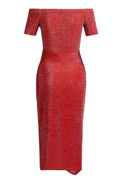 Slit Sequined Off the Shoulder Wrapped Skirt Dresses(3 Colors）