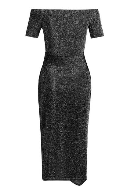 Slit Sequined Off the Shoulder Wrapped Skirt Dresses(3 Colors）