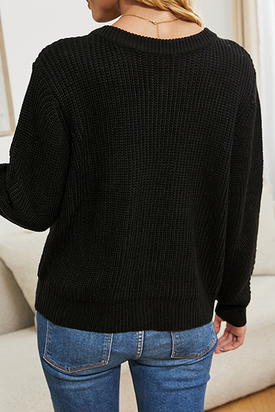 Buckle O Neck Tops Sweater(5 Colors)