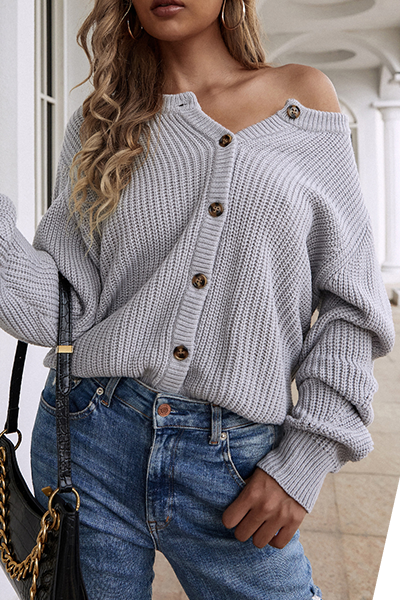 Buckle O Neck Tops Sweater(5 Colors)