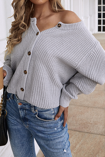 Buckle O Neck Tops Sweater(5 Colors)