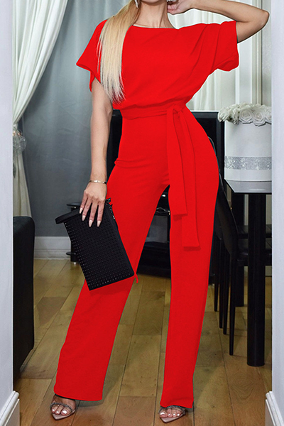 Strap Design O Neck Straight Jumpsuits(7 Colors)