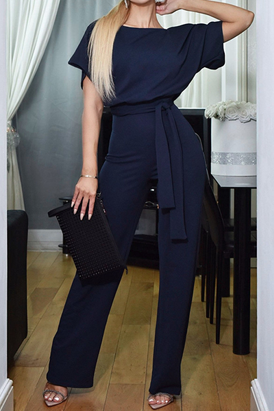 Strap Design O Neck Straight Jumpsuits(7 Colors)
