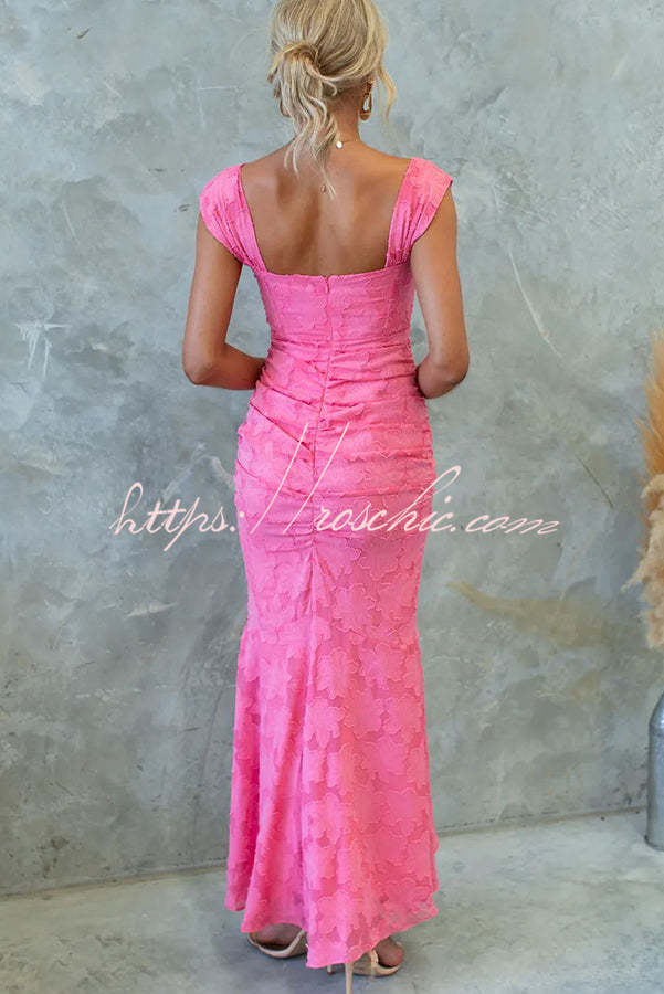 Unreal Beauty Textured Material Ruched Fishtail Maxi Dress