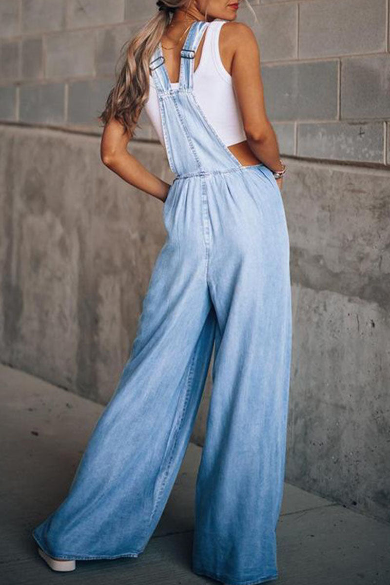 Pocket Spaghetti Strap Loose Jumpsuits(3 Colors)