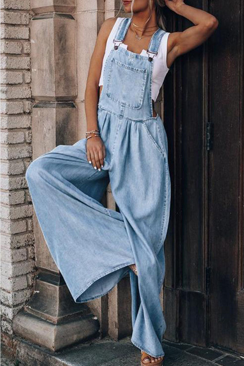 Pocket Spaghetti Strap Loose Jumpsuits(3 Colors)