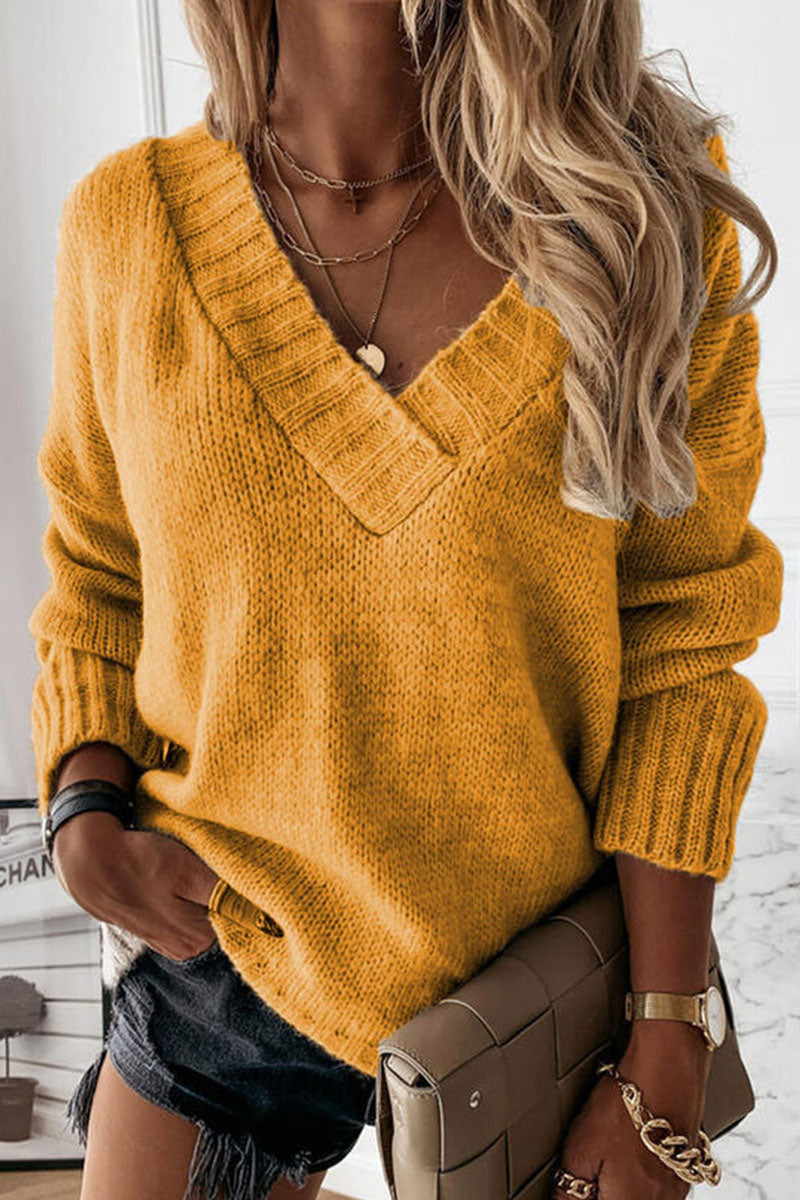 Patchwork V Neck Sweaters(8 Colors)