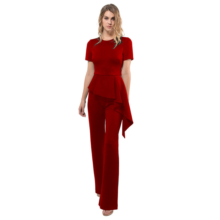 Summer Clothing Short Sleeve Lotus Leaf Jumpsuit Tight Trousers