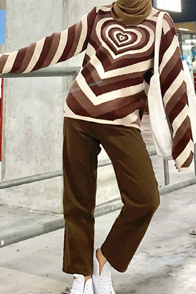 Street Print Patchwork Contrast Half a Turtleneck Tops Sweater(4 Colors)