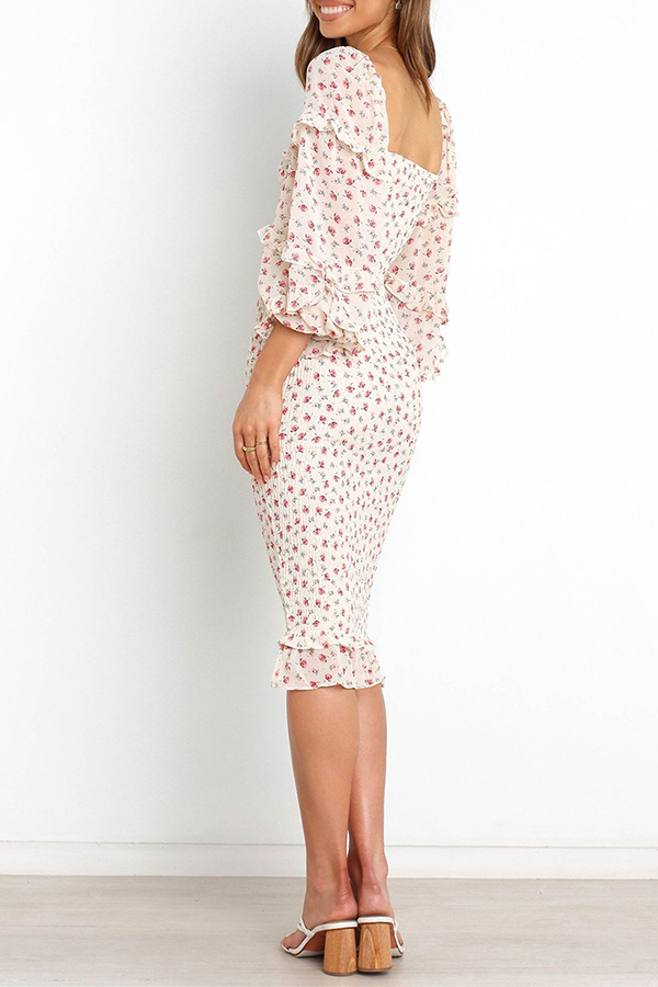 Flounce Square Collar Pencil Skirt Dresses